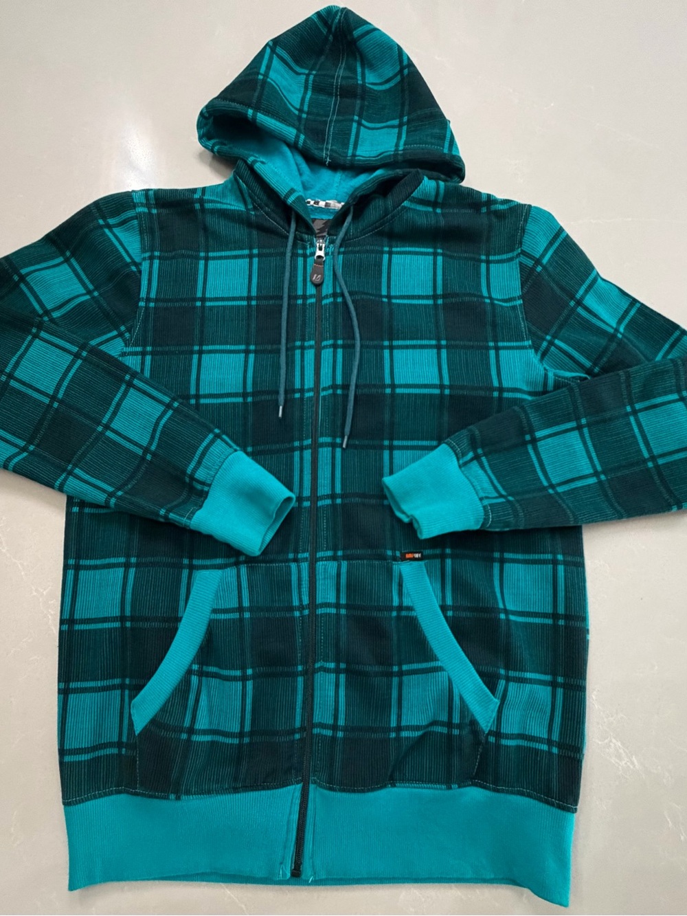 Amplify Teal & Black Plaid Full-Zip Hoodie Size Medium